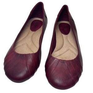 Earth Bellwether Bordeaux Leather Pleated Ballet Flats Shoes Womens 11B Burgundy